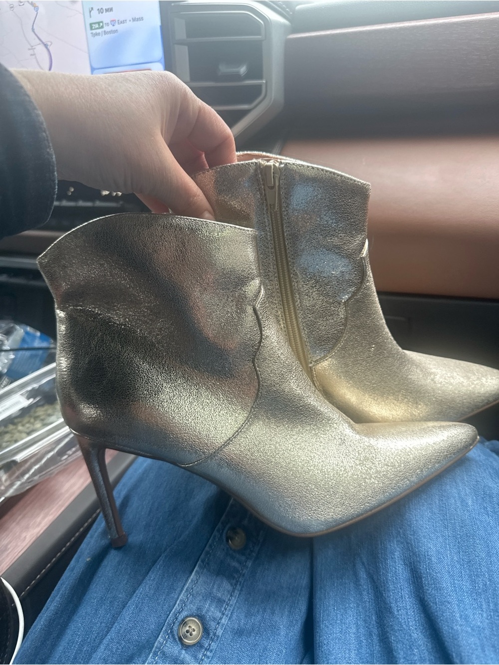 Express Gold Metallic Pointed-Toe Stiletto Ankle Boots - Picture 2 of 8